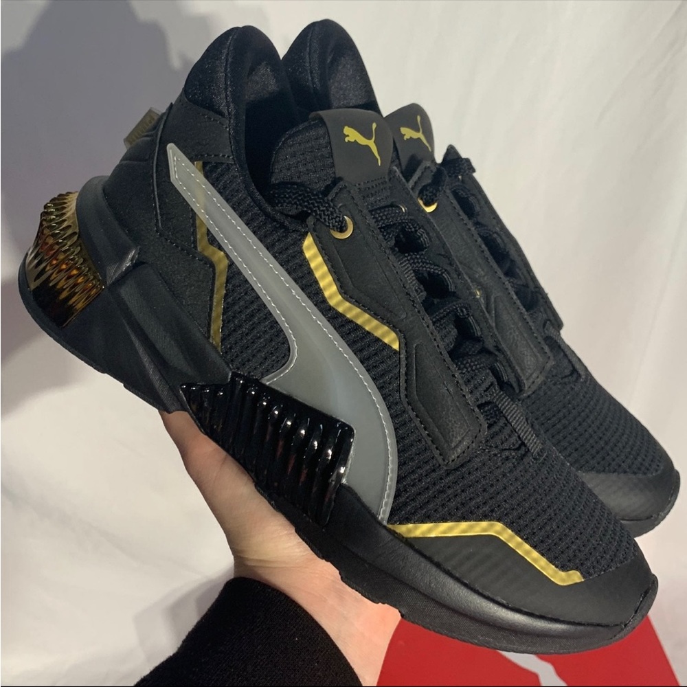 Puma Provoke XT Mid Top Shoes Black Gold Grey New Womans 6.5 / 5.5 - Picture 3 of 8